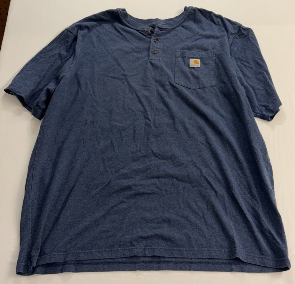 Carhartt Men’s 2XL Loose Fit Blue Henley Pocket T-Shirt Short Sleeve Workwear